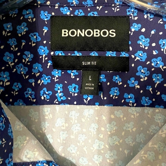Bonobos Tech Slim Fit Blue Floral Button Down Long Sleeve Shirt - Picture 4 of 6
